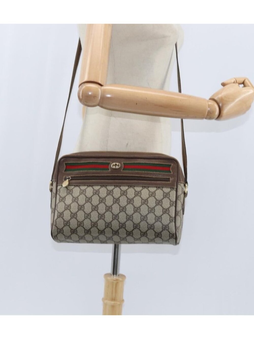 GUCCI GG Supreme Web Sherry Line Bag PVC Beige Gold 40 02 088 - Picture 16 of 16